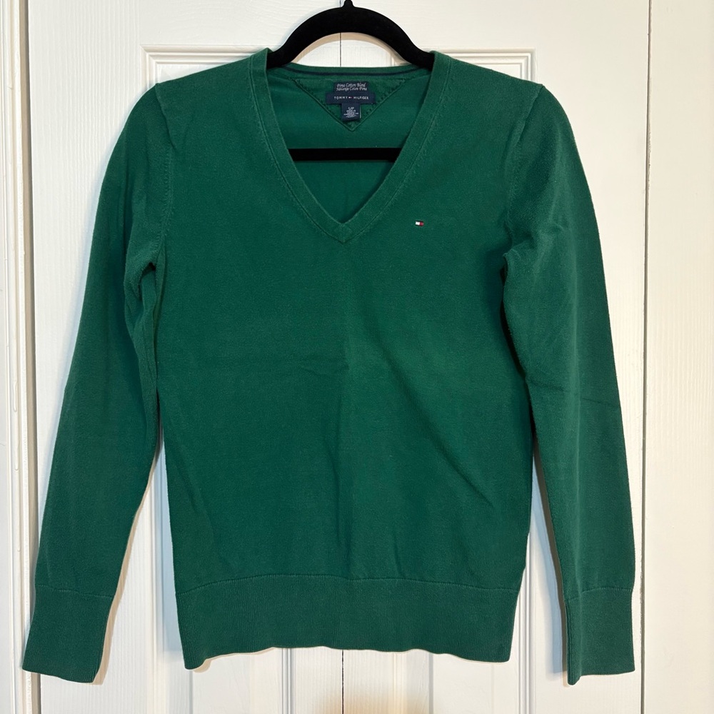 Tommy Hilfiger Forest Green V-Neck Sweater